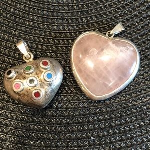 Sterling silver heart pendants w/genuine stones